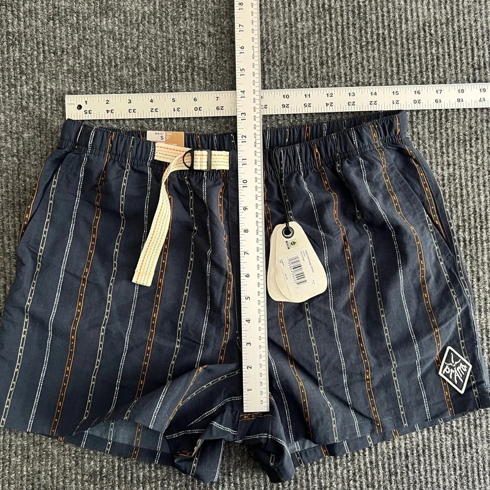 NWT Prana Indio Heritage Short Men's Small Stormy Night Blue Striped 4in Inseam